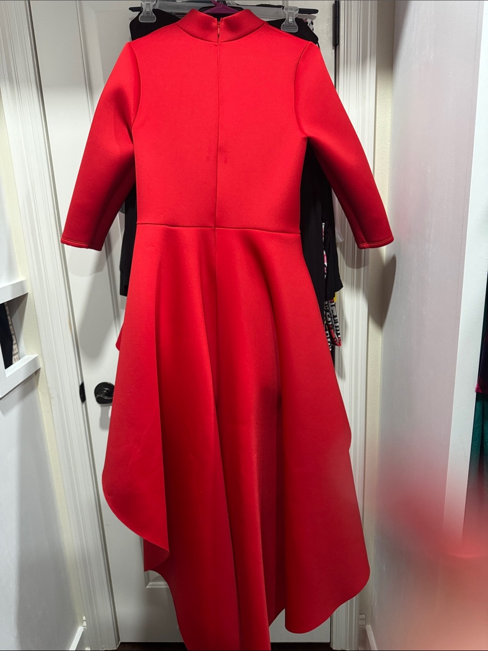 Red Ruffle High-Low Scuba Dress - Picture 4 of 4